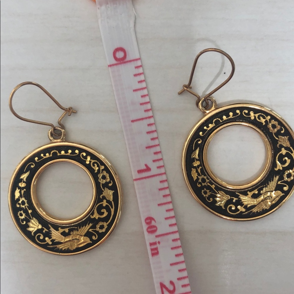 Gold Etched and Black Inlay Earrings - Picture 3 of 3
